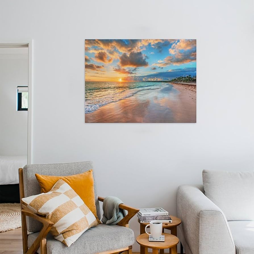 夕日 壁をおしゃれに 壁かざり インテリアアート Amazon.co.jp: 絵画 ビーチの夕日インテリア 絵画 魅惑的な色彩